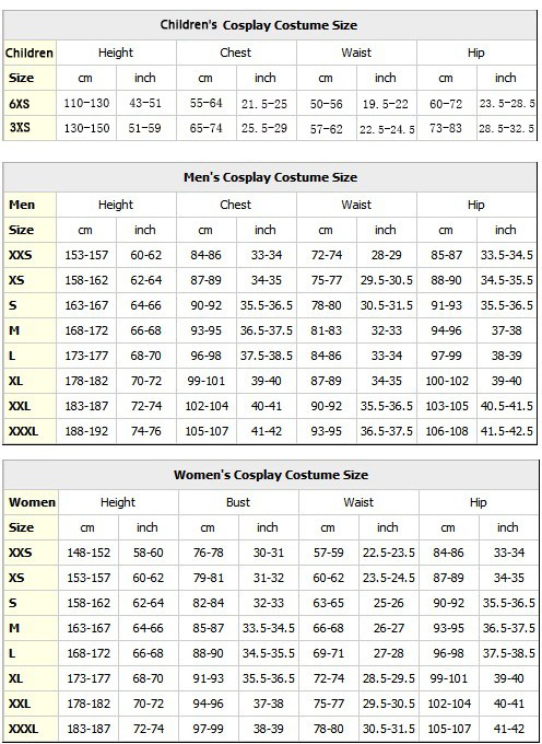 Procosplay Size Chart