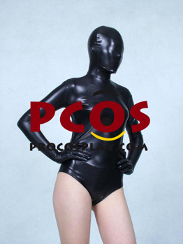 Picture of Black Half Suit Shiny Metallic Unisex Zentai Suit C00973