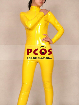 Picture of Yellow PVC Zipper Shiny Metallic Unisex Zentai Suit B040