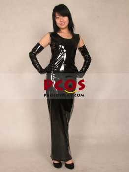 Picture of Round Collar Black Dress Shiny Metallic Unisex Zentai Suit B047