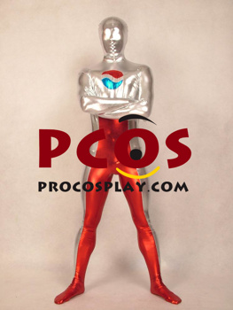 Picture of Red Silver Pepsi Logo Catsuit Shiny Metallic Unisex Zentai Suit  C010