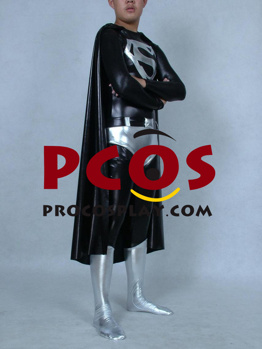 Picture of Superman Catsuit Shiny Metallic Zentai Suit Superhero C037 Black Version