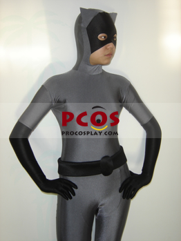 Picture of Black Grey Catsuit  Lycra Shiny Metallic Zentai Suit C083