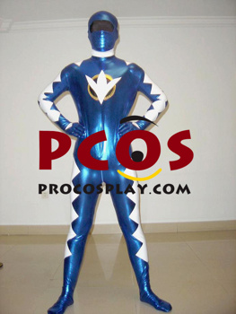 Picture of White Blue Catsuit  Lycra Shiny Metallic Zentai Suit C088