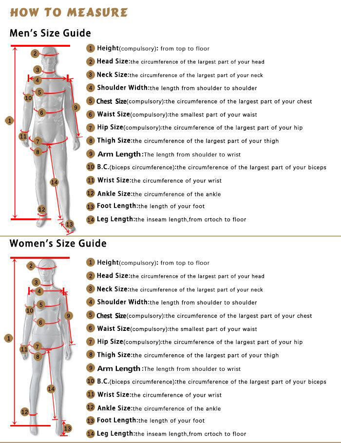 Procosplay Size Chart