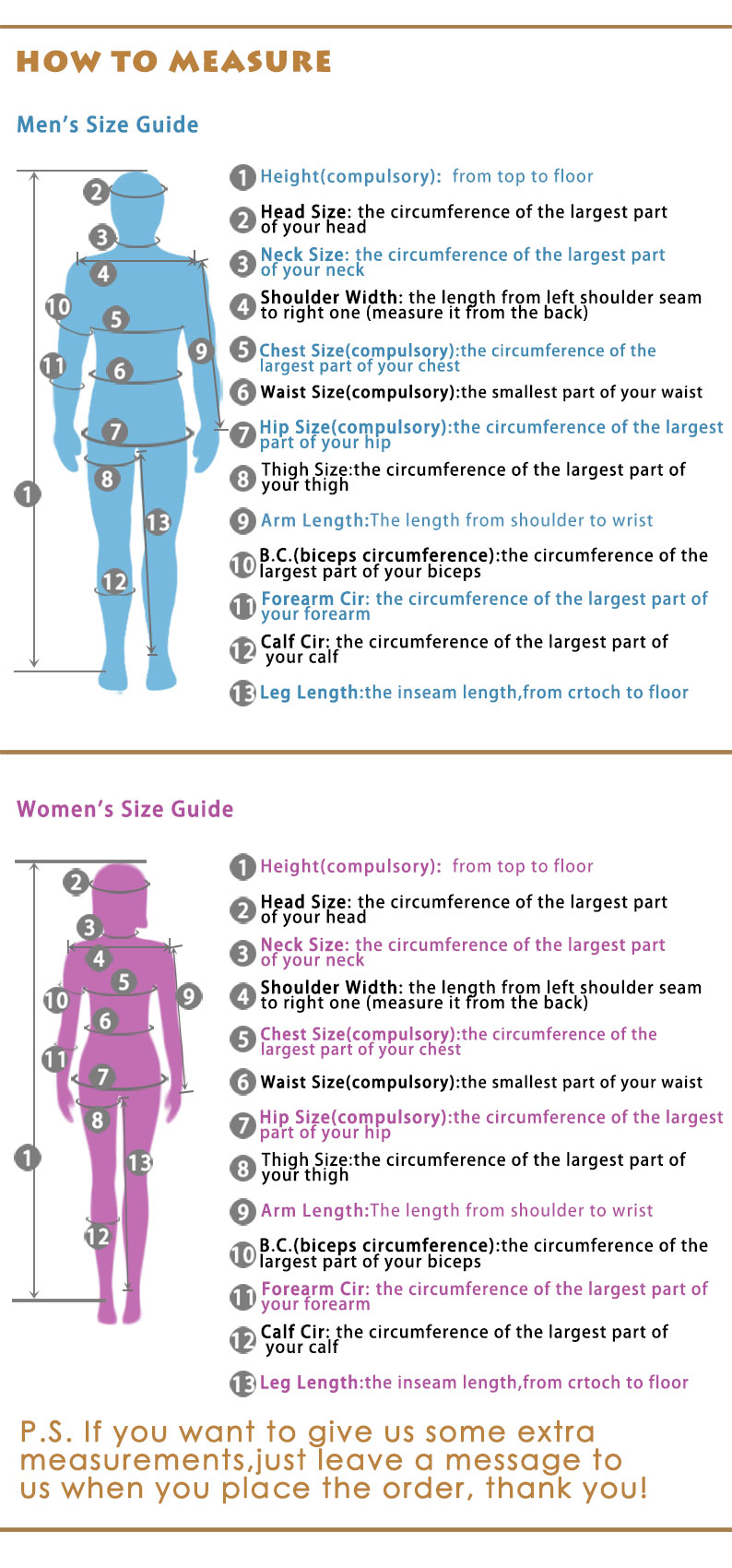 Procosplay Size Chart